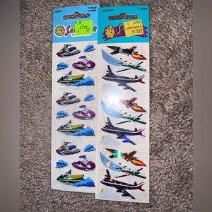 Vintage SandyLion Stickers - Holographic Jet Skis and Airplanes - Sealed